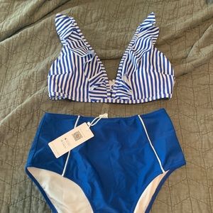 Cupshe high waisted bikini royal blue striped